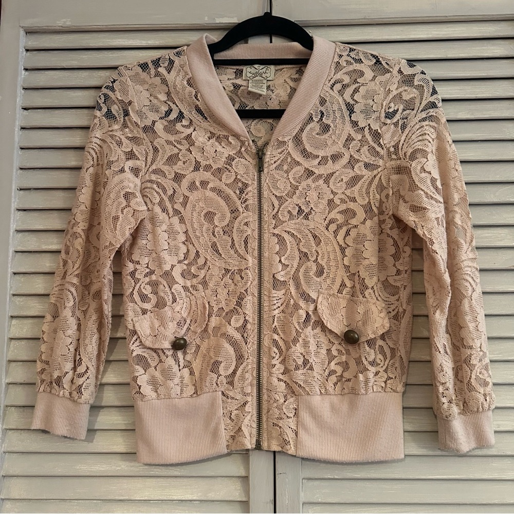 Eyelash Couture Lace Bomber Jacket - Cream